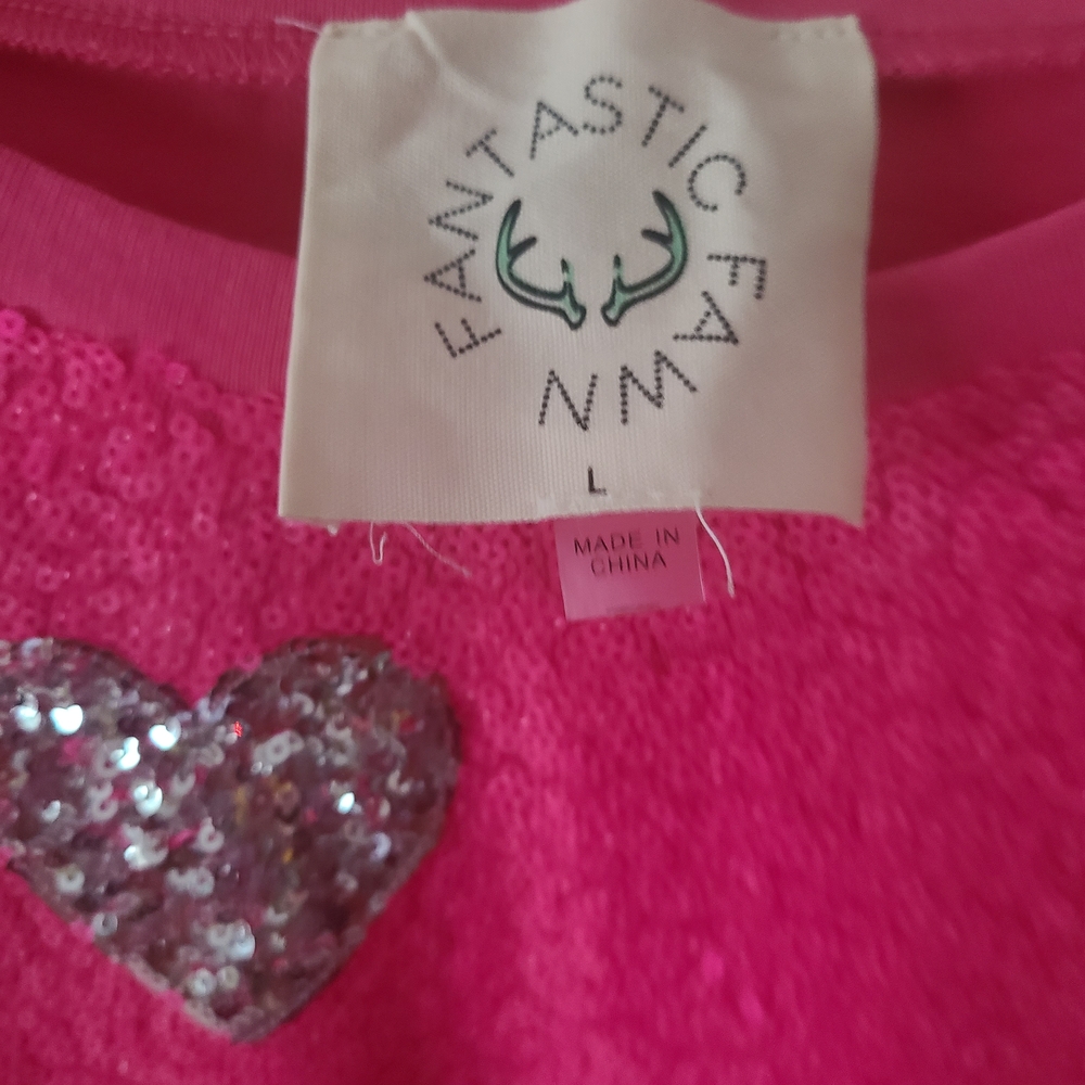 New Fantastic Fawn Pink Sequin Heart Mini Dress Size L - Picture 5 of 8